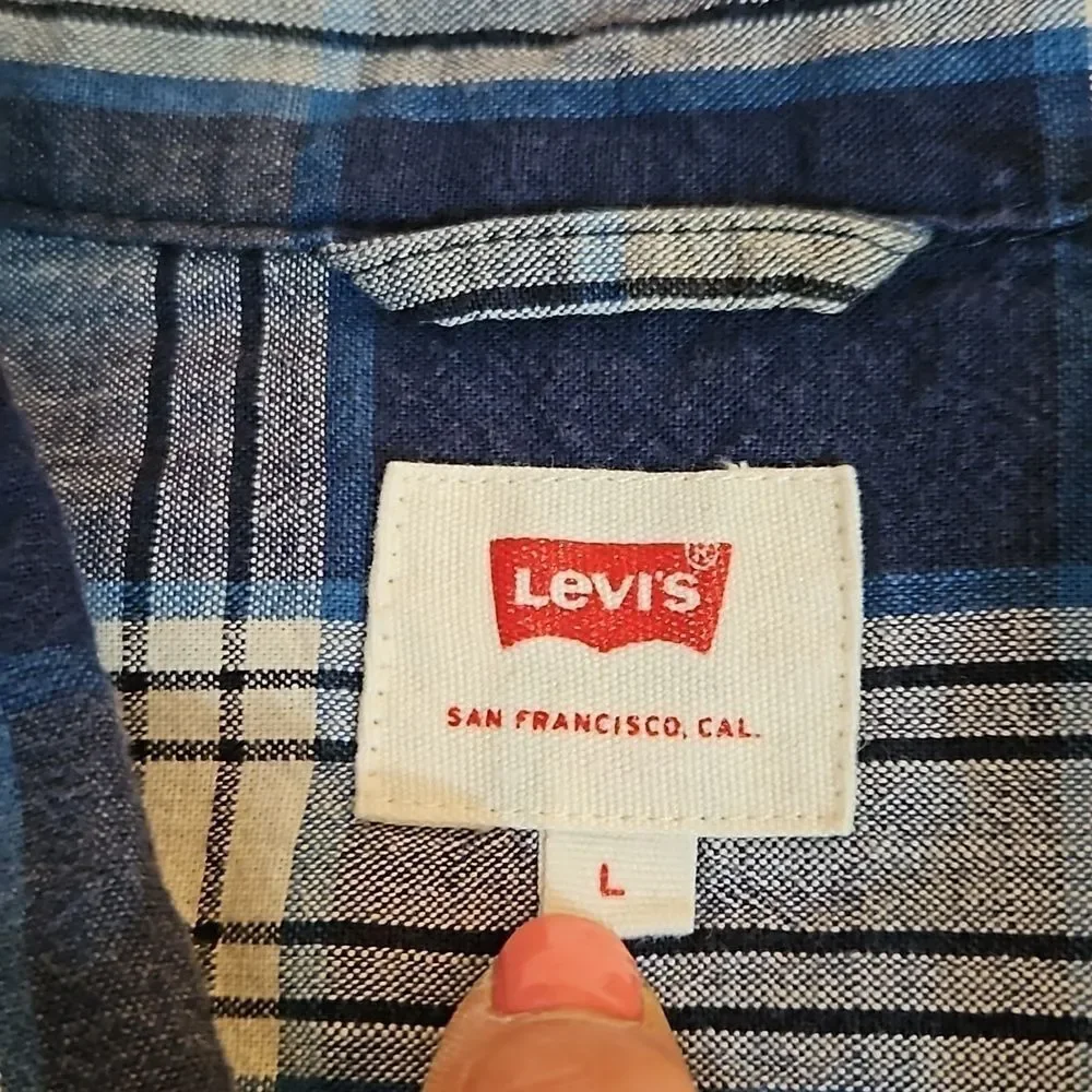 Levi's Men’s Blue Plaid Western Pearl Snap Shirt – Size Large